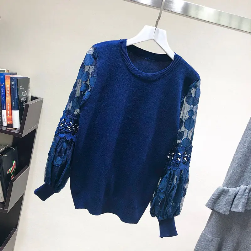 MAXDIROO Women Spring Autumn Knitted Pullover And Sweaters Hollow Out Lace Lantern Sleeve Tops Sueter Mujer | Женская одежда