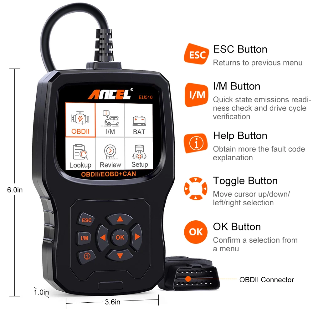 Ancel EU510 OBD2 сканер Диагностический Автомобильный Код двигателя считыватель ODB2 OBD диагностический сканер Muiti-language диагностический инструмент