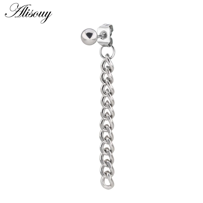 2 Silver Alisouy, 1 шт., серьги-гвоздики на цепочке, brincos, модные серьги из нержавеющей стали, корейские женские и мужские серьги для мужчин, черные ювелирные изделия в стиле панк - Окраска металла: 2 Silver
