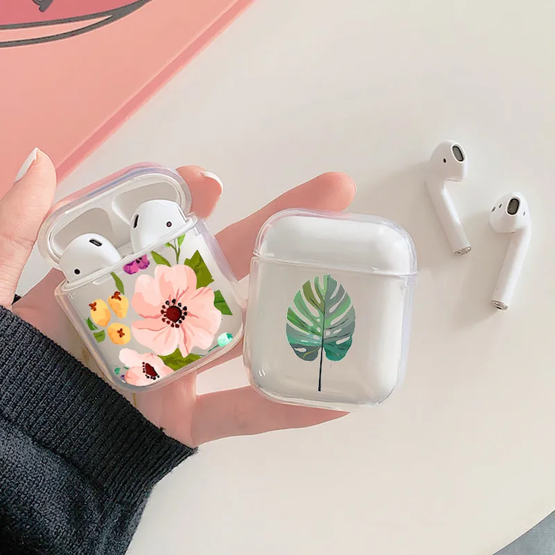 Мягкий прозрачный чехол для наушников Airpods с милым авокадо птицами цветами