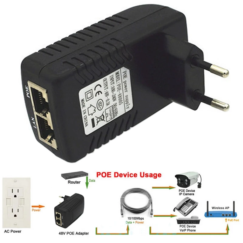 JINSHENGDA 48 В 0.5A настенный разъем POE инжектор Ethernet адаптер IP телефон/камера питание ЕС