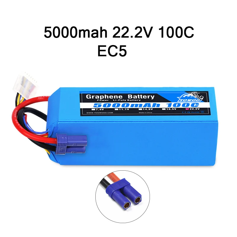 6S 5000mah 100C EC5 Радиоуправляемая графеновая батарея Lipo 2S 7,4 V 3S 11,1 V 4S 14,8 5S 18,5 V 6S 22,2 V 3000mah 3300mah 4000mah 5000mah 6000mah 6500mah для радиоуправляемого автомобиля - Цвет: 6S 5000mah 100C EC5