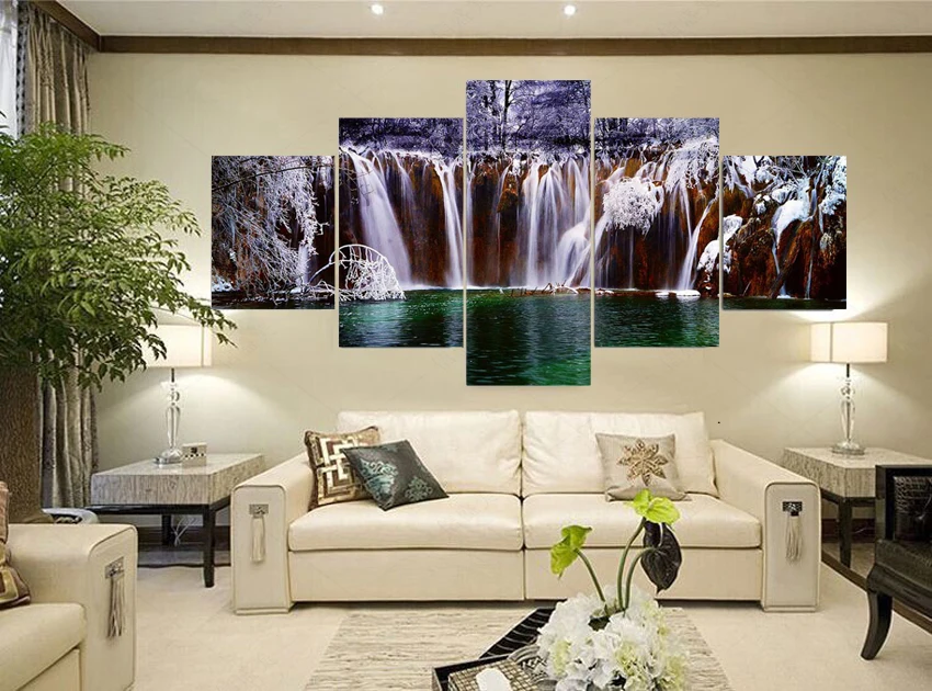 Без рамки 5 панелей современные куадросы Decoracion пруд Холст Картина маслом