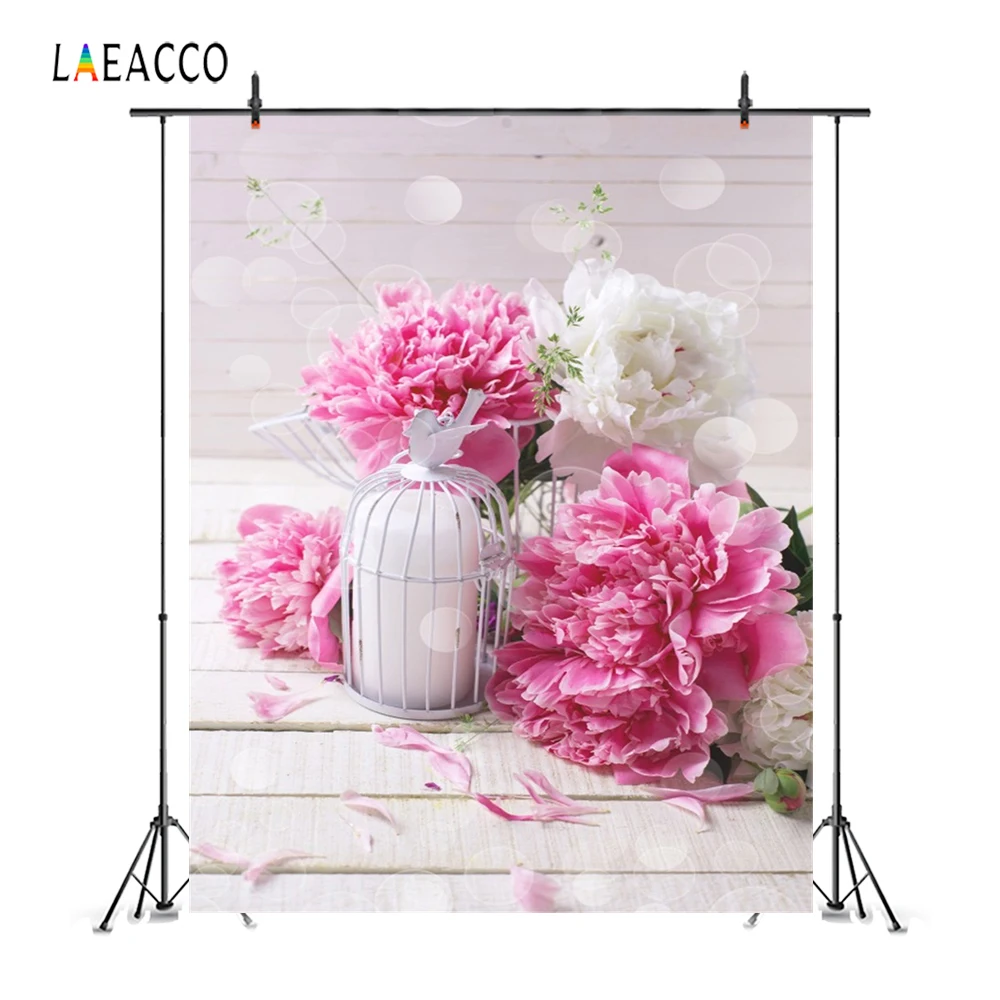 Фоны для фотосъемки Laeacco романтичный узор в горошек розовые цветы серая