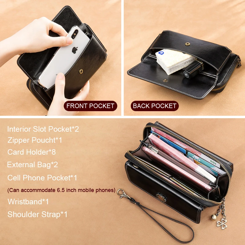 Vintage Oil Wax Leather Women Wallets Long Zippers Purse Genuine Leather Wallet Female Clutch Multifunction Big Capacity Wallet