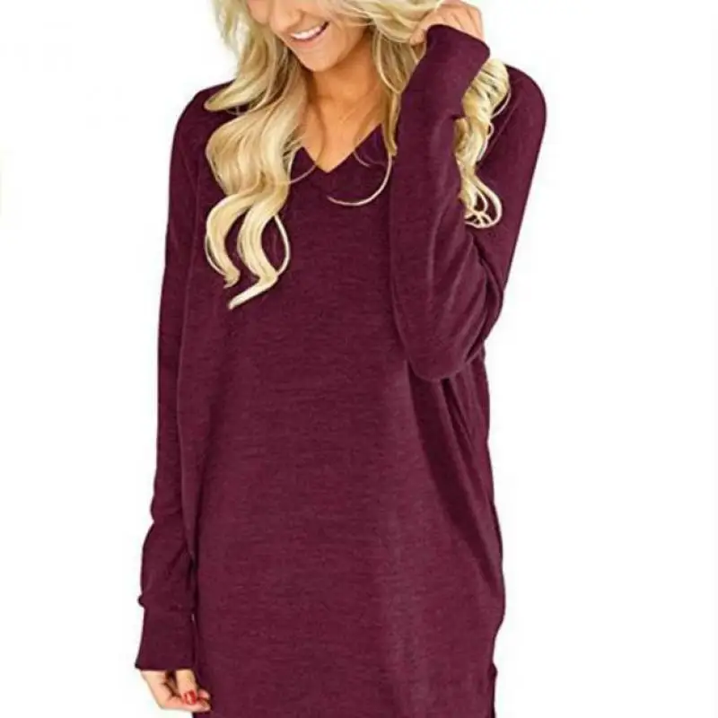 Женская футболка с V-образным вырезом длинным рукавом и карманом | одежда