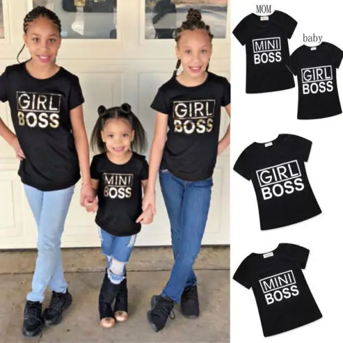 Family Mini Boss Tops Matching Outfits Women Mom Baby Kids T-shirt Shirt Blouse Clothes | Мать и ребенок