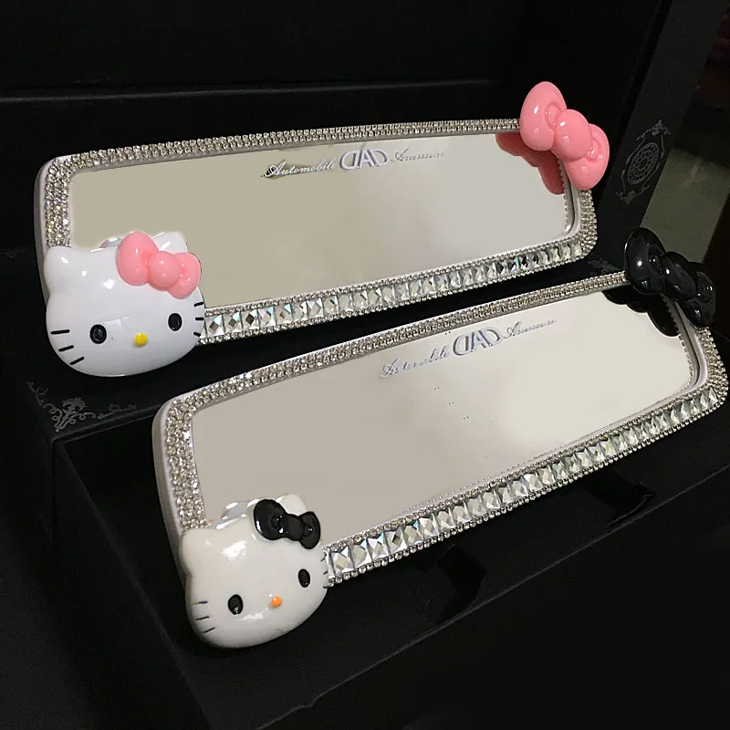 MUNIUREN, 1 шт., hello kitty, для автомобиля, с бриллиантами, для интерьера, зеркало заднего вида, украшение, кристалл, Автомобильное зеркало заднего вида для девочек, авто аксессуары
