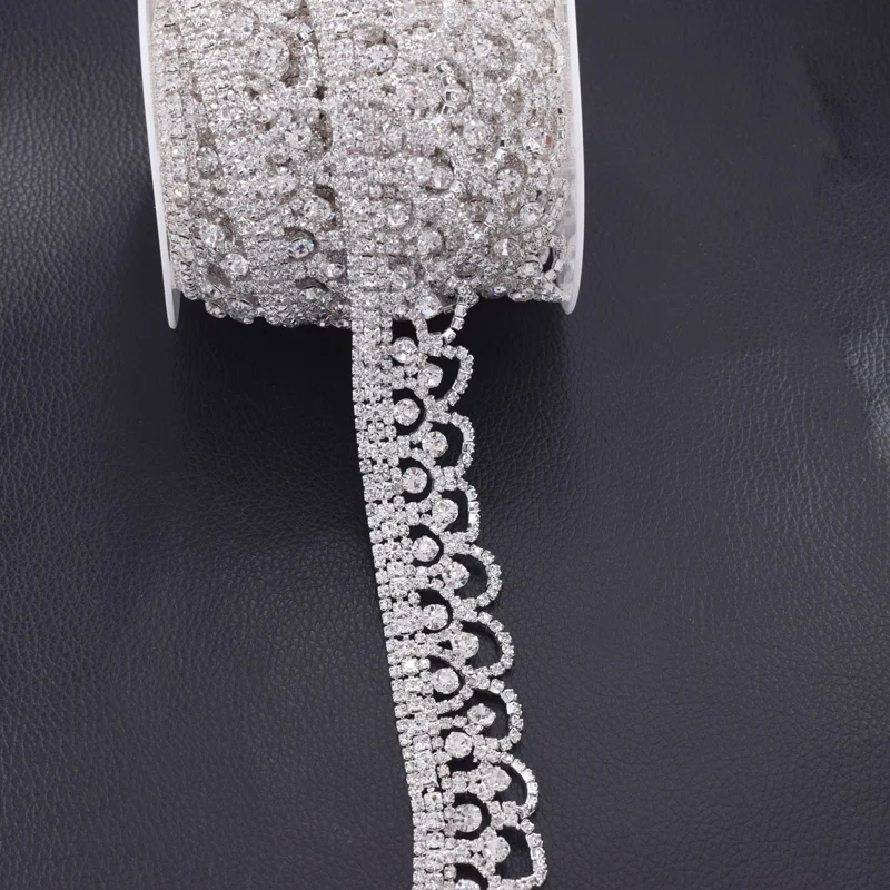 

DIY 5Yards Exquiste Rhinestones Trim Crown molding Bridal belt Appliques Sew on Decoration for Wedding dress Custom made