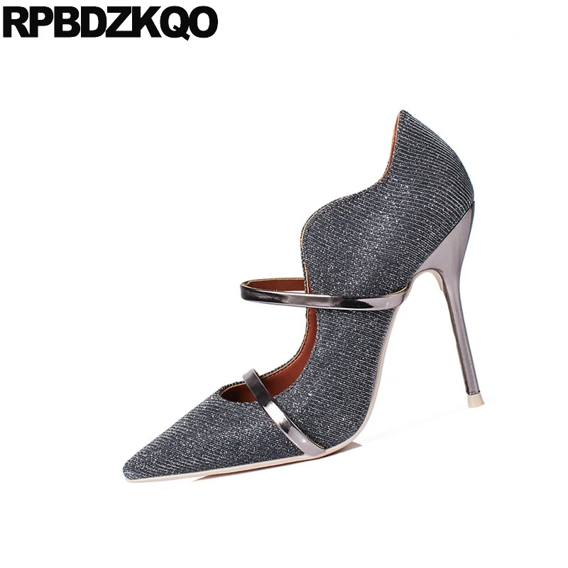Wedding Pumps Gold Glitter Heels Size 33 Gun Color Plus 10 42 Pointed Toe Black Thin 2021 Dress Bride 11 43 4 34 Shoes 3 Inch | Обувь