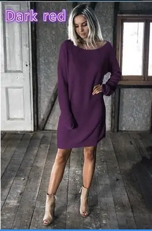 Новые Длинные рукава трикотажное платье чистый цвет девушка темперамент тонкая