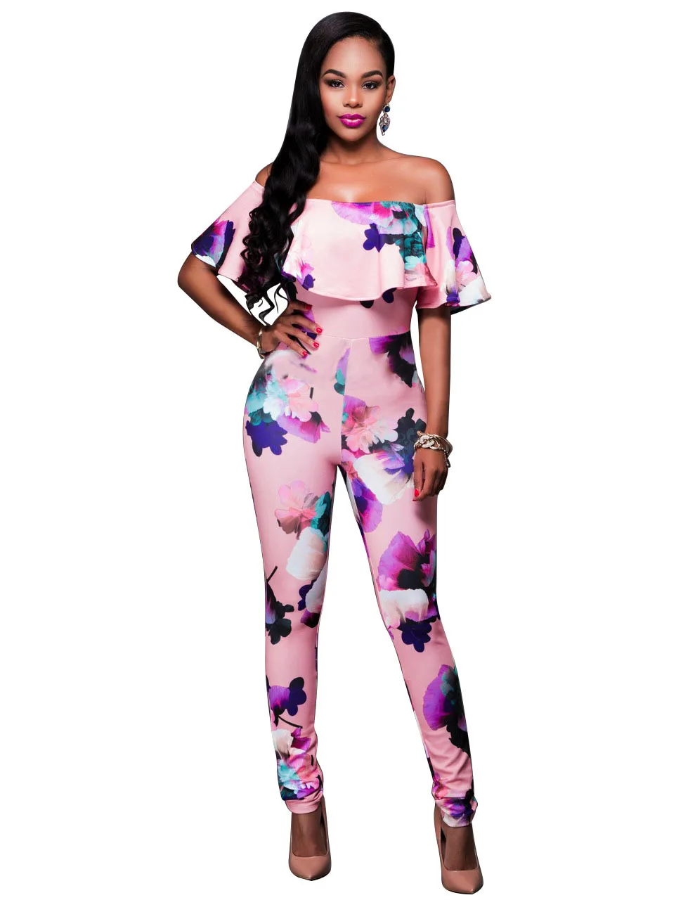 Большой размер сексуальные воротник без бретелек комбинезон Лотос штамп |