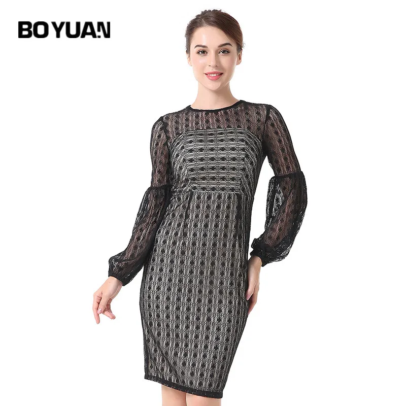 Boyuan пикантные открытой спиной осень-весна элегантное платье женский Черный Bodycon