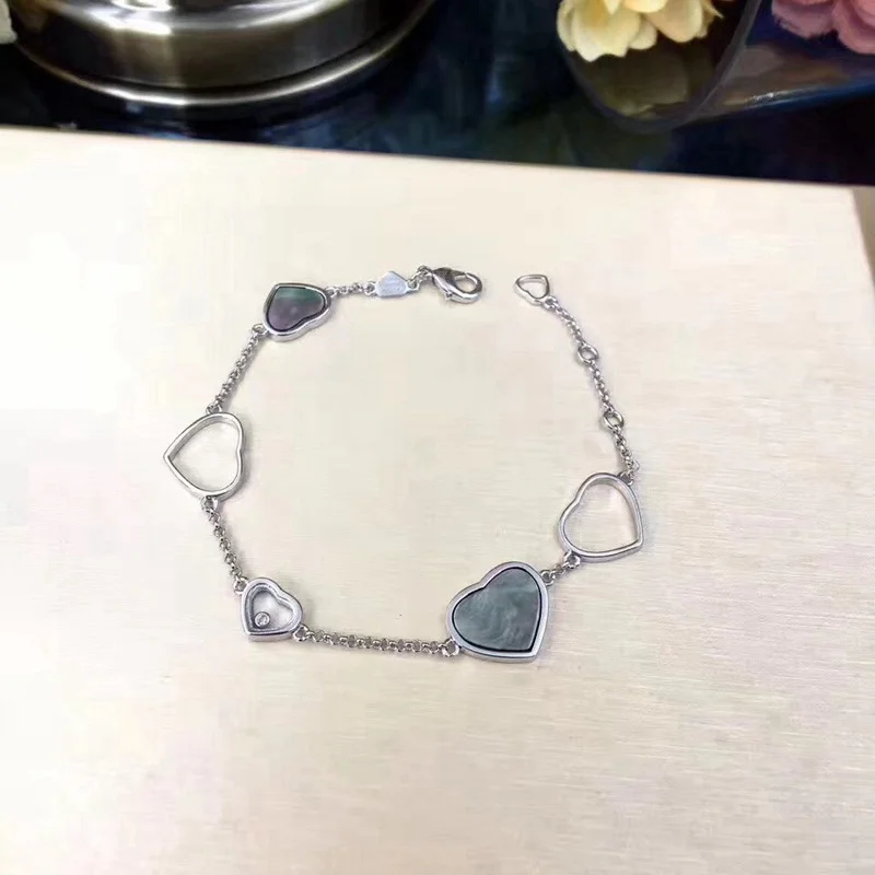 XF Для женщин Happy сердце браслет с подвесками Love Heart оболочки циркон псевдо золото Медь браслет ювелирные изделия