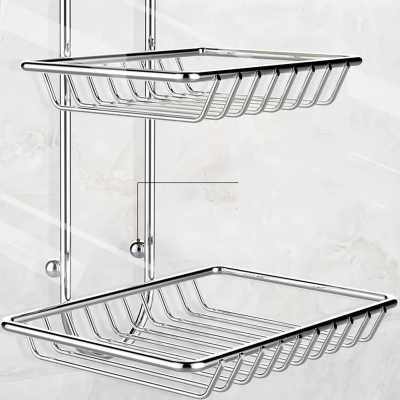 Bathroom stainless steel double soap dish creative free punching no trace rack bathroom soap rack drain soap box WF621928
