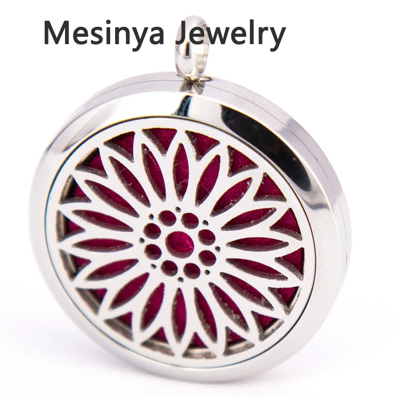 10pcs 2016 new sun flowers pendant (30mm) Aromatherapy / Essential Oils surgical S.Steel Perfume Diffuser Locket Necklace