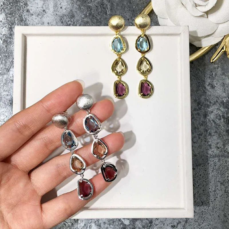 Luxury Brand Jewelry Candy Style Colorful Crystal Drop Earring Wholesale Top Quality 3 colors Plated Dangle Earrings for Women | Украшения