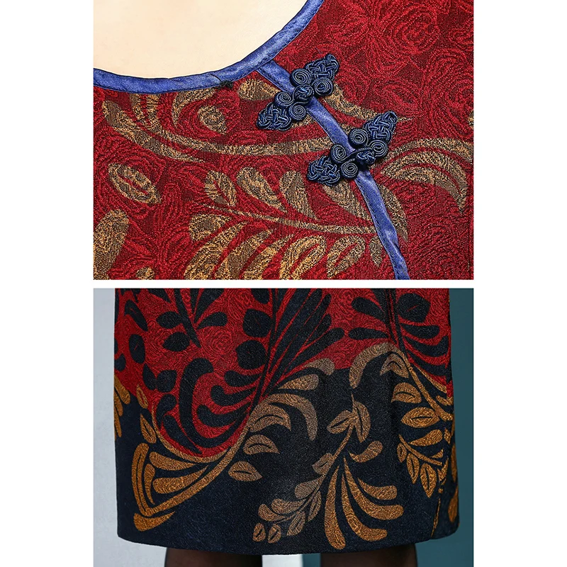 Женское винтажное платье с принтом длинным рукавом и круглым вырезом до колена