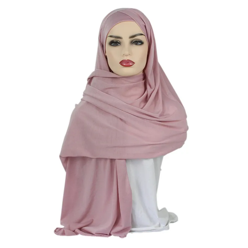Darkpink Женский простой шарф из хлопкового трикотажа, головной хиджаб, одноцветные шали, платок для женщин, мусульманские хиджабы - Цвет: Darkpink