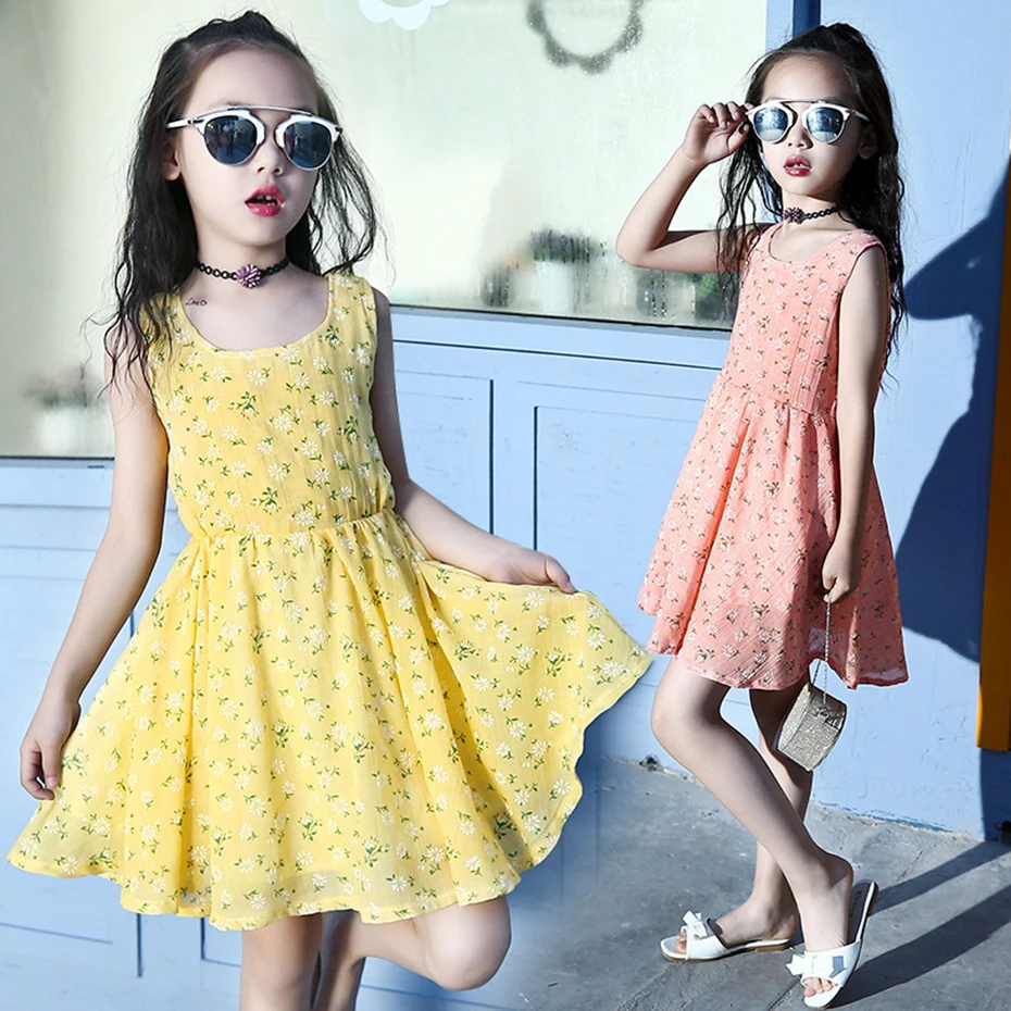 2019 new girl summer dress floral print children's clothing teen princess 6 8 10 12 14 years | Детская одежда и обувь