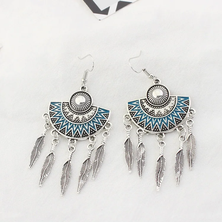 2018 Dream Catcher Винтаж листьев перо Длинные Висячие серьги для Для женщин Чехии