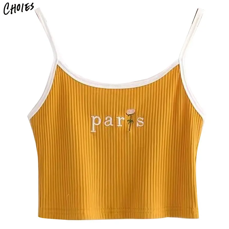 Четыре цвета на бретельках с буквенным принтом розы топы вышивкой Camiseta feminina