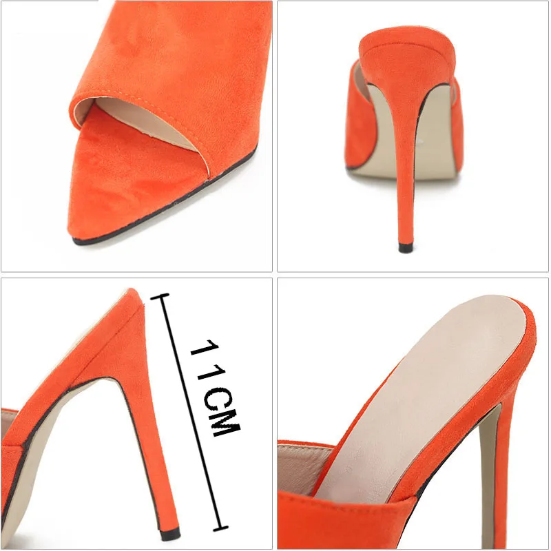 

2020 Women's Heels Shoes High Heel Slippers Women Pumps Big Large Size Pointed Toe Ladies Female Slides Fashion Lady Woman Shoes