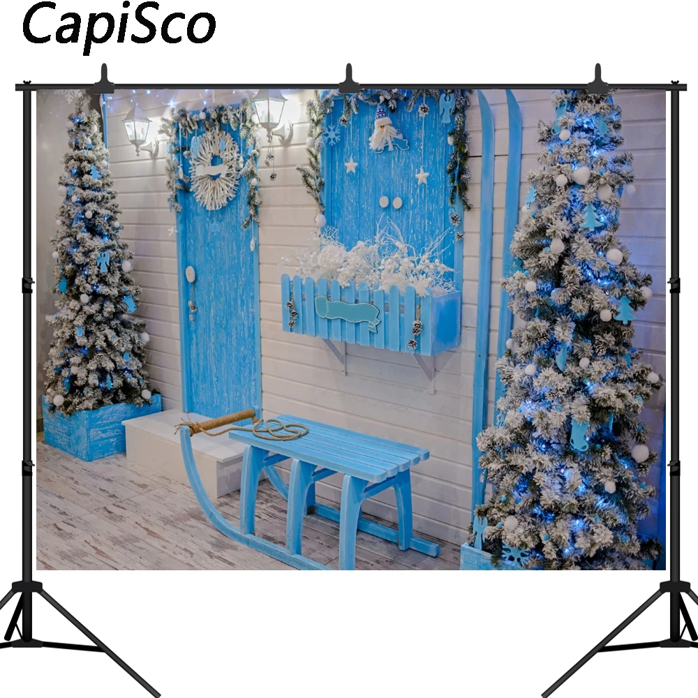 Capisco фотография рождественской елки фон синяя дверь новый год для детей