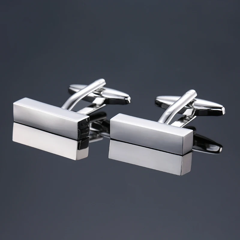 

DY The new high quality brass Silvery smooth rectangular bar Cufflinks Men's French shirt Cufflinks free shipping