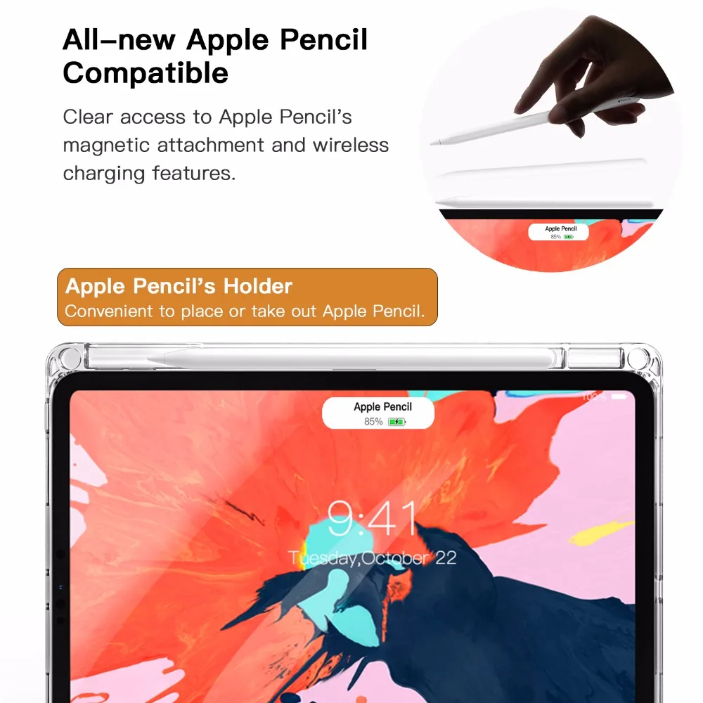 Чехол подходит для iPad Pro 11 &quot2018 с держателем карандашей Apple [Поддержка магнитной