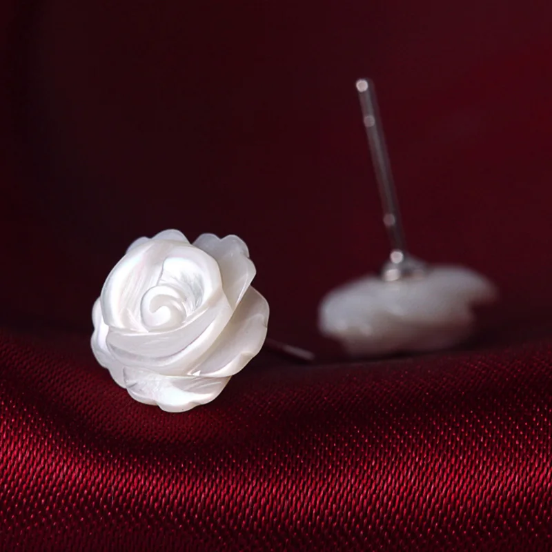 Женские серьги-гвоздики из серебра 925 пробы с цветком розы | Украшения и