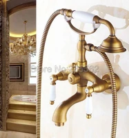 antique brass wall mount bathroom clawfoot bath tub faucet with handheld shower head cold hot mixer tap ltf314