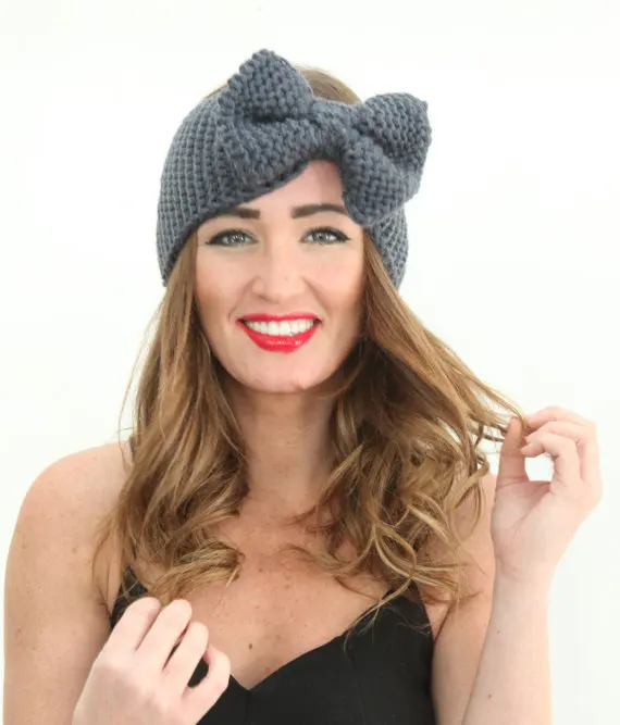 Модные осень-зима теплые ухо вязаная повязка на голову тюрбан для Леди Девушка