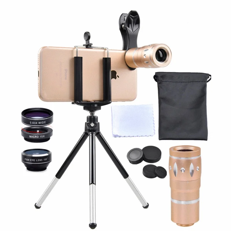 Штатив с 6 в 1 Универсальный 10X телеобъектив зум объектив + рыбий глаз