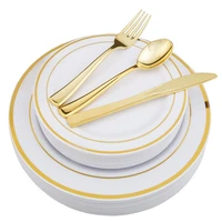 125 piece gold plastic cutleryelegant plastic plates disposableservice for 25 heavy duty plastic dinnerware for weddingparty
