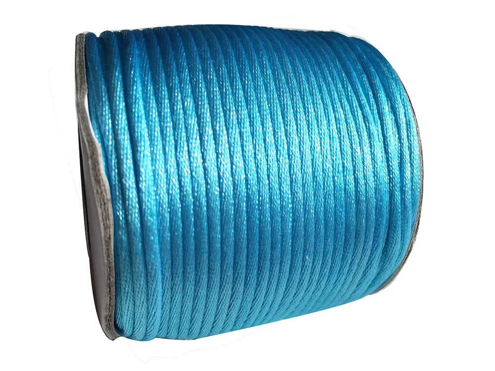 2mm Aqua Blue Rattail Satin Nylon Cord Jewelry Findings Accessories Macrame Rope  Bracelet Thread Beading Cord 60m/Roll