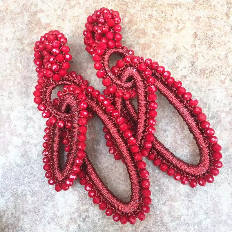 Длинные серьги с кристаллами красные геометрические для женщин модные высокие