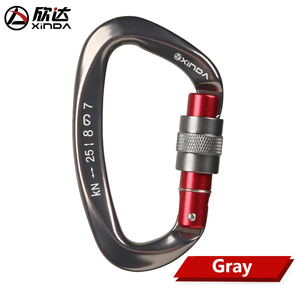 Gray XINDA 25KN Профессиональный безопасный главный замок с d-образной пряжкой карабин скалолазание Пряжка Оборудование Аксессуары для улицы - Цвет: Gray