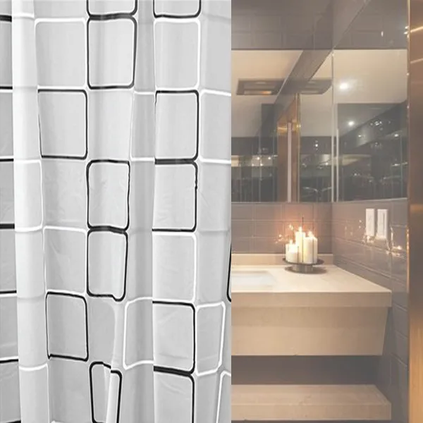 

variety sizes New PEVA Shower Curtain With 12 Hooks Black white Grid Print Waterproof Blinds for Bathroom shower curtain Decor