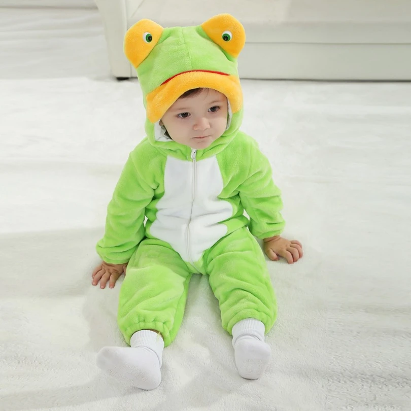 Новинка; Детский комбинезон с животными; Зеленая лягушка; Bebe; Одежда для младенцев; одежда для маленьких мальчиков и девочек; милый фланелевый комбинезон с капюшоном; костюм