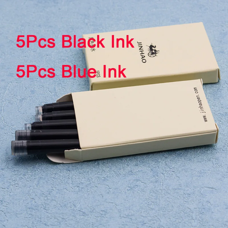 5black 5blue ink 2 шт./лот Jinhao роскошный черный белый дополнительный тонкий наконечник 0,38 мм авторучка металлическая чернильная ручка для письма парные ручки для подарка - Цвет: 5black 5blue ink