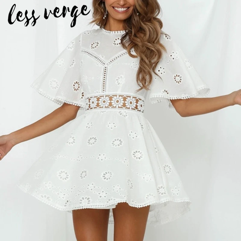 Lessverge вышитое белое кружевное Хлопковое платье женское с открытой спиной