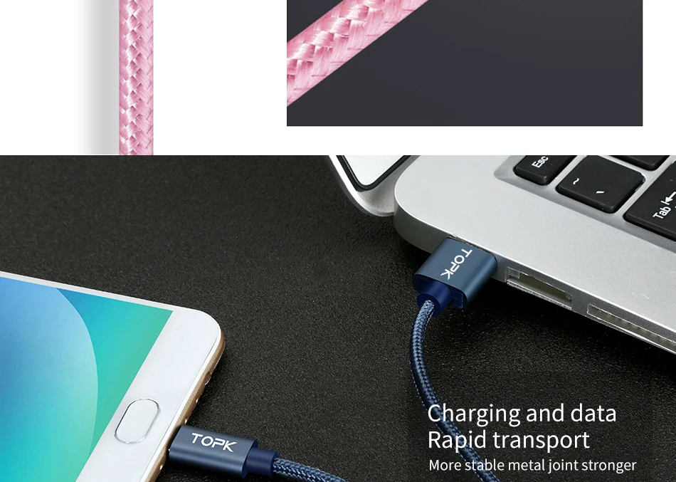 TOPK [3-Pack] Micro USB кабель в нейлоновой оплетке для синхронизации данных и зарядки USB кабель для samsung Xiaomi huawei Microusb Android устройства
