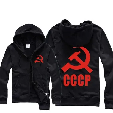 СССР лого молния толстовка мужская повседневная хлопок флис печати пальто Толстовка Красный Черный Армейский зеленый белый