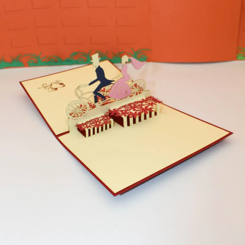 3D ручной работы резьба Велоспорт Жених и невеста бумажные Пригласительные открытки Свадьба Помолвка День Святого Валентина креативный подарок