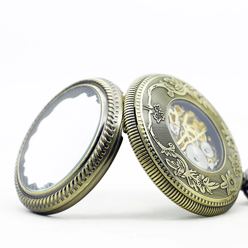 Corrugated Hollow Design Digital Display Manual Mechanical Pocket Watch Retro Steampunk Men's Necklace Pendant Accessory Gift