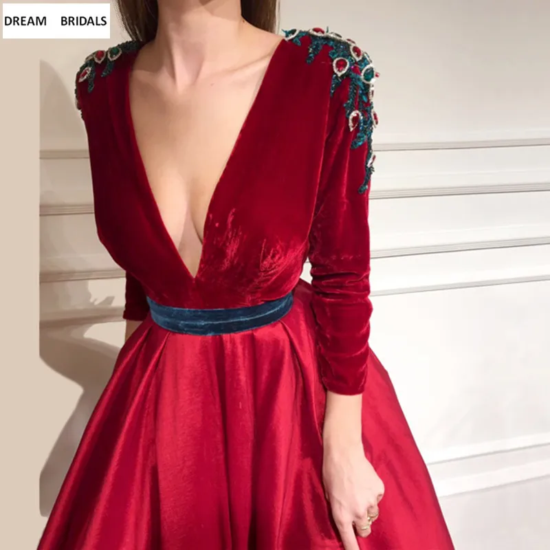 Велюровые вечерние платья Дубай с длинным рукавом Abendkleider 2019 сексуальные