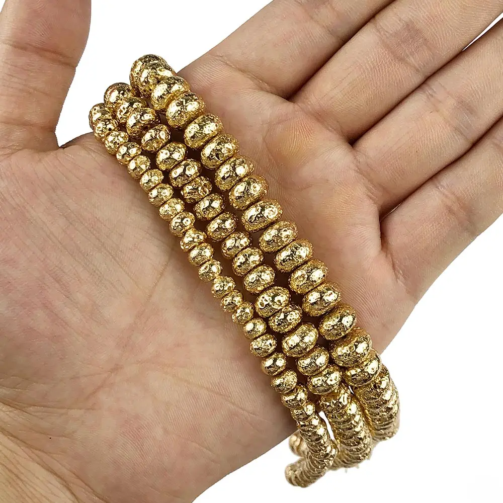 14K Gold Plated JHNBY, серебро, розовое золото, бронза, черный вулканической лавы 6/8/10 мм Натуральный камень плоские круглые гематитовые бусины для изготовления ювелирных изделий Изготовление браслетов своими руками - Цвет: 14K Gold Plated