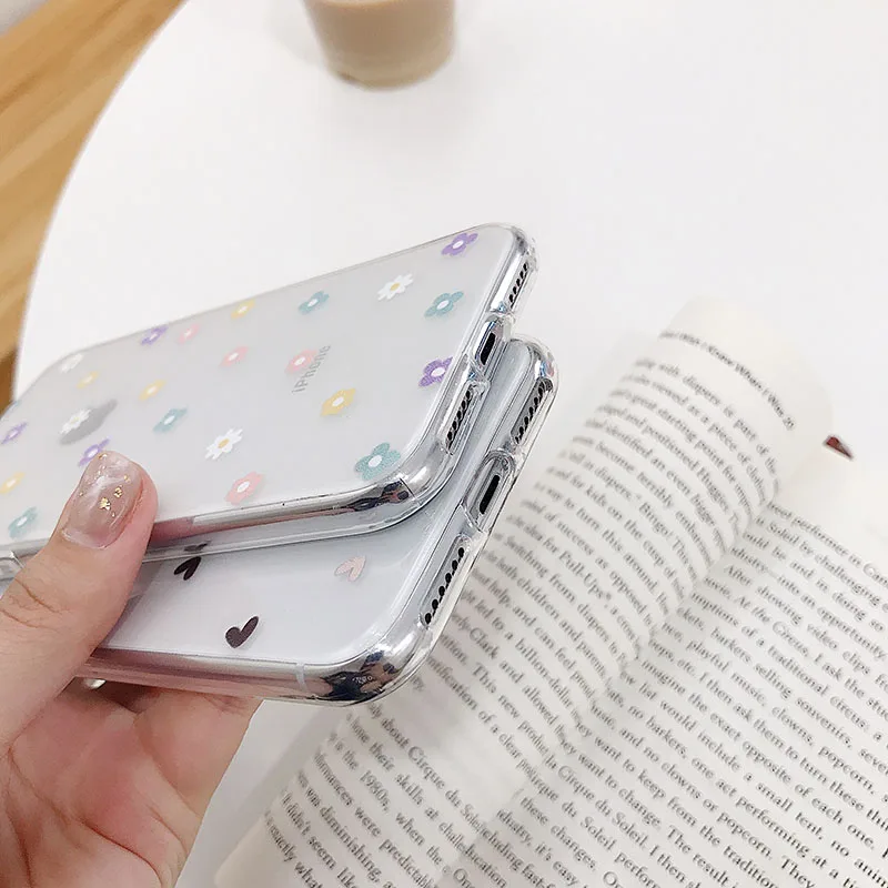 Милые чехлы для телефонов с сердечками и цветами для iPhone 11Pro Max 6 6s 7 8 Plus X Xs Max Xr высококачественный прозрачный мягкий чехол Fundas Capa