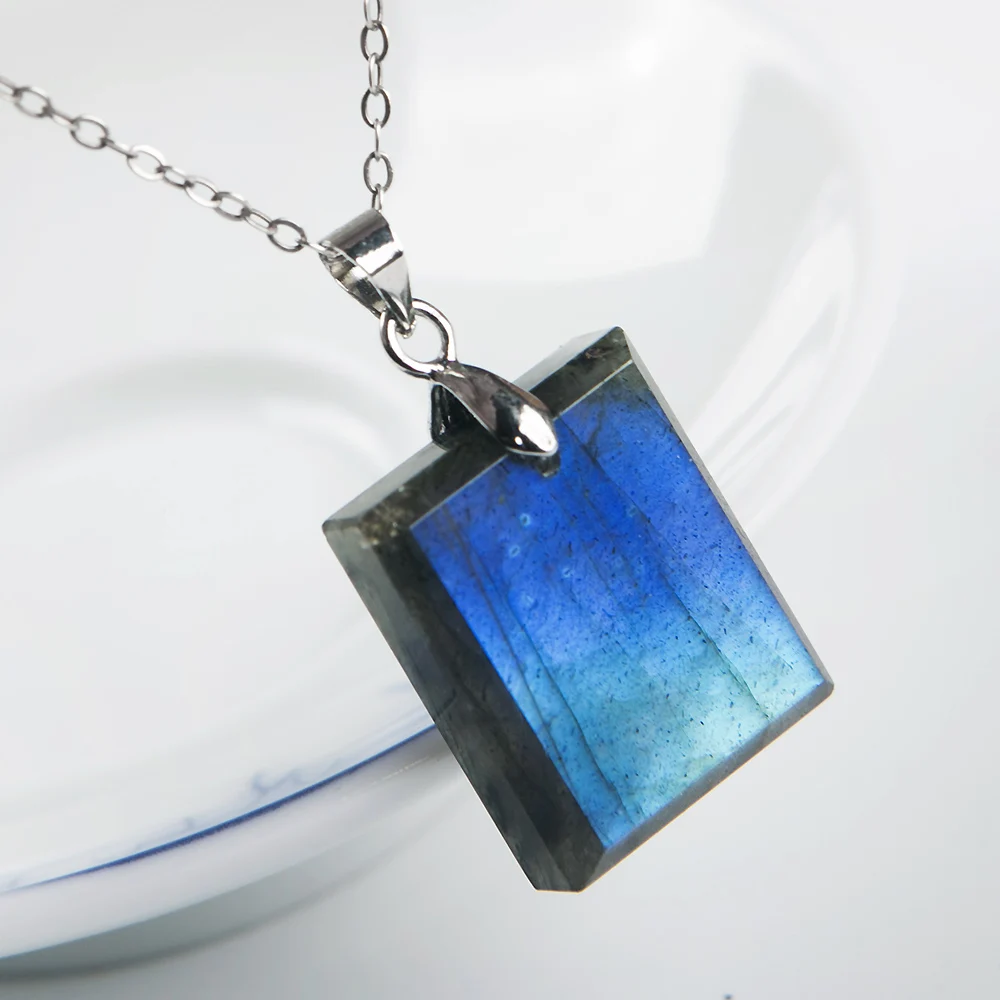 Естественный синий свет кулон из Лабрадорита драгоценный камень 21x17x6 мм Женская